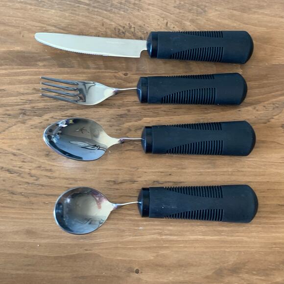 Special Supplies Adaptive Elderly Silverware Utensils 4 Piece Stainless Black - Picture 2 of 9